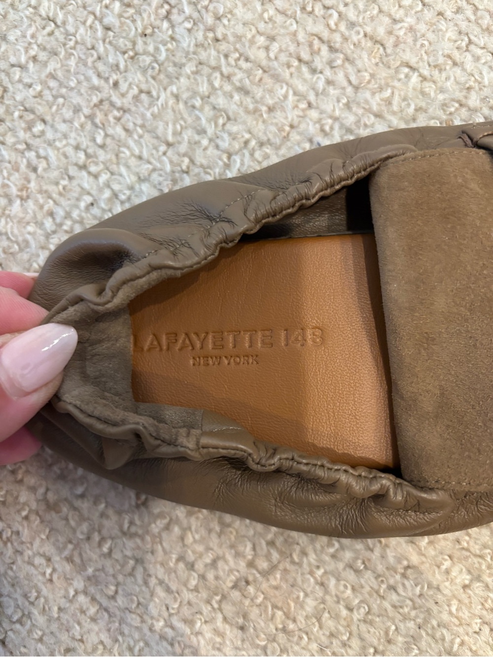 Lafayette 148 New York Taupe Slip-On Suede & Leather Loafers - Picture 2 of 4